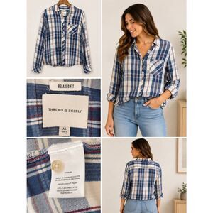 Thread & Supply Plaid Button Shirt M Relaxed Fit
